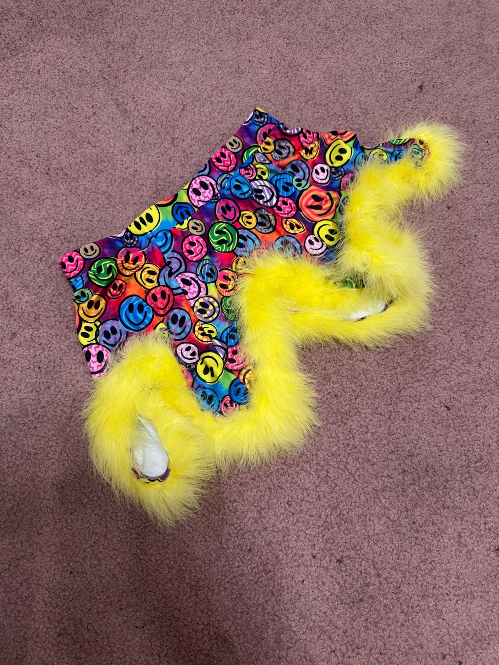 New xl neon happy face mini skirt festival rave EDC y2k outfit smiley feather